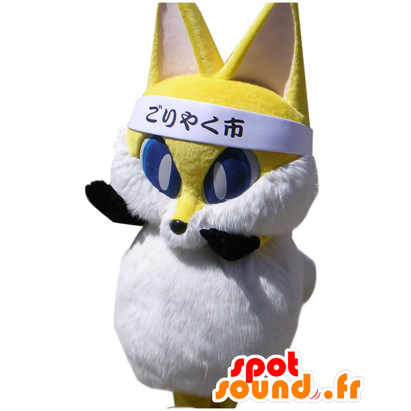 Konkichi mascotte, giallo e bianco volpe, tutto peloso - MASFR28042 - Yuru-Chara mascotte giapponese