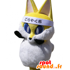 Konkichi mascot, yellow and white fox, all hairy - MASFR28042 - Yuru-Chara Japanese mascots