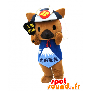 Mascotte de Takeda Hishimaru - Mascotte de chat samouraï marron - MASFR28045 - Mascottes Yuru-Chara Japonaises