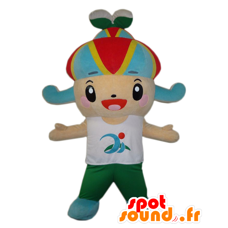 Miya maskot. Glad pojkemaskot med hatt - Spotsound maskot