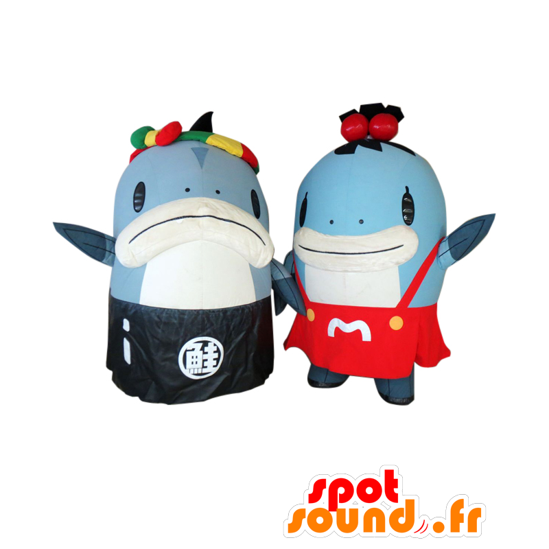 Mascotas Salmon-kun y Miyako-chan. 2 salmón azul y blanco - MASFR28063 - Yuru-Chara mascotas japonesas