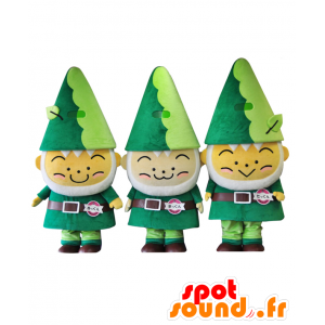 Mascottes de Numatanchi. 3 mascottes de lutins verts, d'arbres - MASFR28064 - Mascottes Yuru-Chara Japonaises