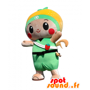 はがまるくんのマスコット。緑とオレンジのカラフルな男の子のマスコット-MASFR28073-日本のゆるキャラのマスコット