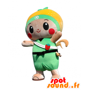 はがまるくんのマスコット。緑とオレンジのカラフルな男の子のマスコット-MASFR28073-日本のゆるキャラのマスコット