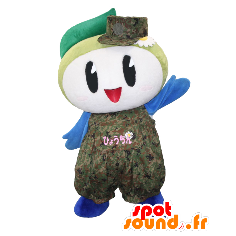 Hyochin mascot. Blue snowman mascot, green and white - MASFR28074 - Yuru-Chara Japanese mascots