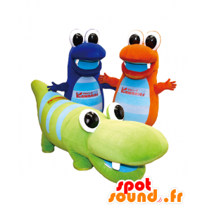 Kawanizu mascots. 3 mascots colored crocodiles - MASFR28075 - Yuru-Chara Japanese mascots