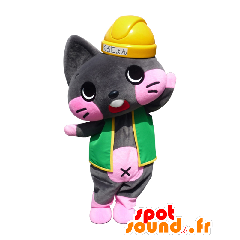 Mascot Kuronyon. cinza mascote gato com fones de ouvido - MASFR28076 - Yuru-Chara Mascotes japoneses