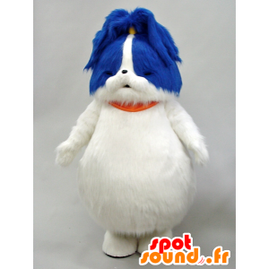 Mascot Adachin. Maskotti valkoinen ja sininen koira, kaikki karvainen - MASFR28077 - Mascottes Yuru-Chara Japonaises
