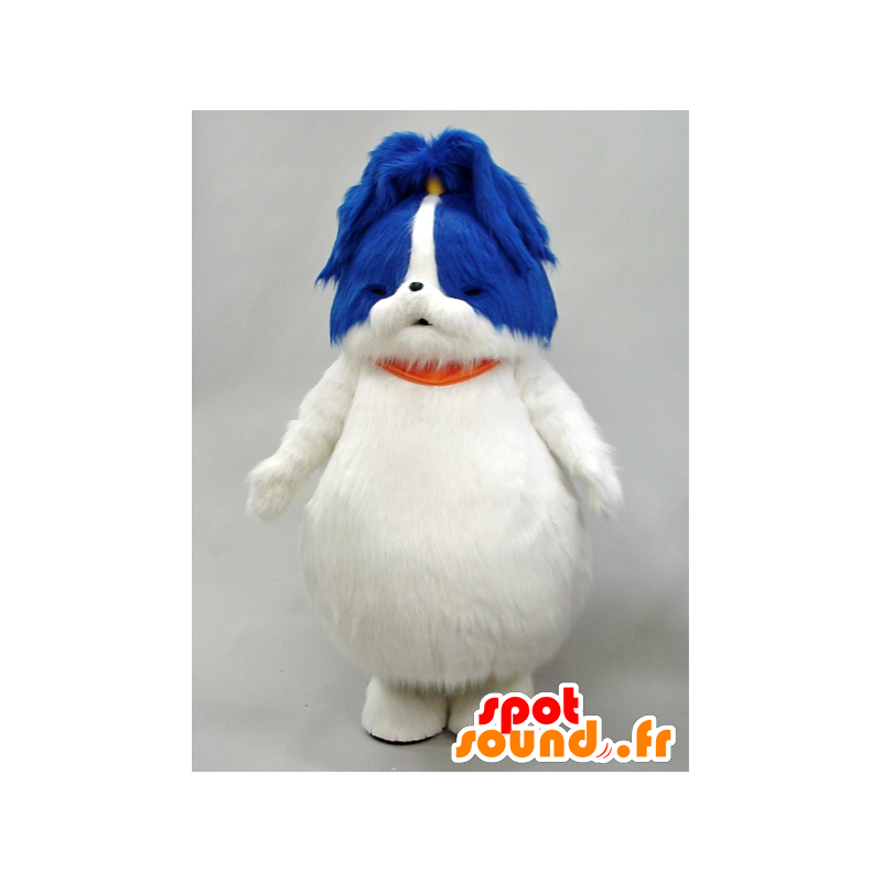 Mascot Adachin. Maskotti valkoinen ja sininen koira, kaikki karvainen - MASFR28077 - Mascottes Yuru-Chara Japonaises
