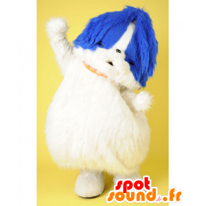 Mascotte de Adachin. Mascotte de chien blanc et bleu, tout poilu - MASFR28077 - Mascottes Yuru-Chara Japonaises