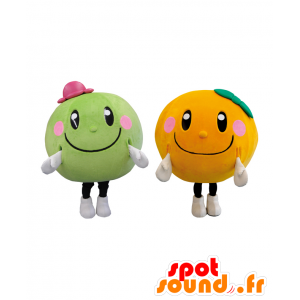 Mascottes de Umepi et de Mikapi. 2 mascottes de fruits ronds - MASFR28081 - Mascottes Yuru-Chara Japonaises