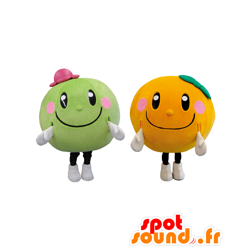 Maskoter Umepi og Mikapi. 2 maskoter runde frukter - MASFR28081 - Yuru-Chara japanske Mascots