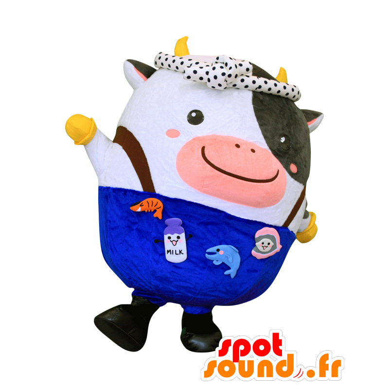 良くんのマスコット。牛のマスコットオーバーオール-MASFR28086-日本のゆるキャラのマスコット