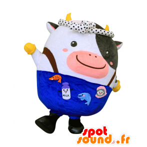 良くんのマスコット。牛のマスコットオーバーオール-MASFR28086-日本のゆるキャラのマスコット