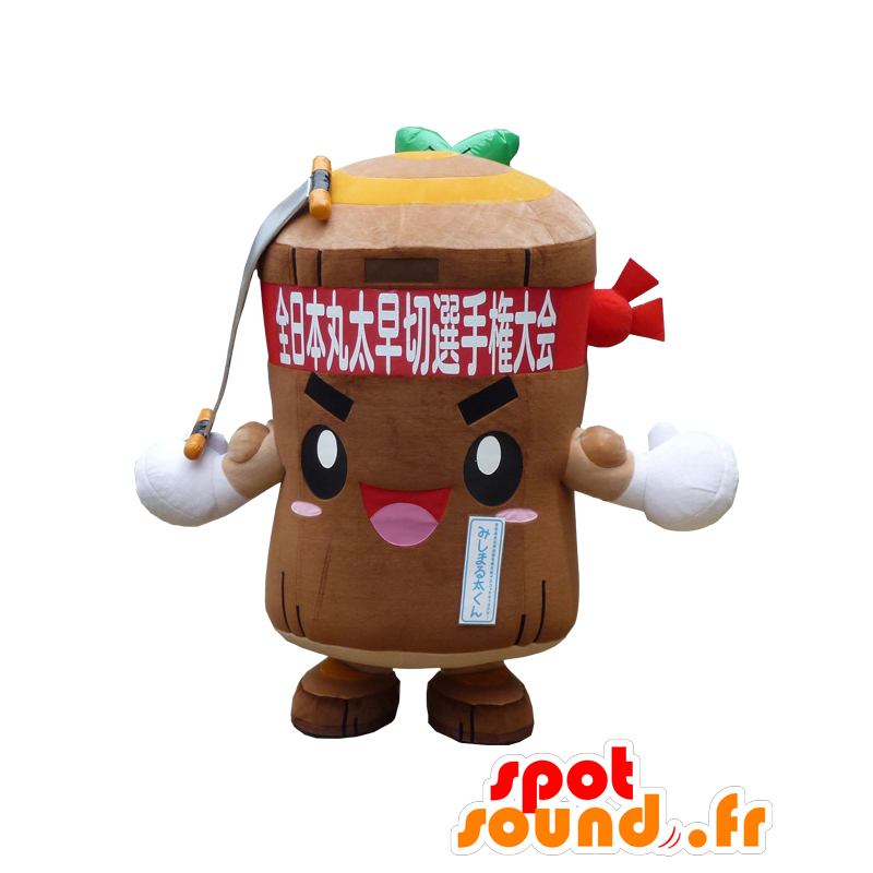 Mascotte de Mishimaru kun. Mascotte de tronc d'arbre marron - MASFR28093 - Mascottes Yuru-Chara Japonaises