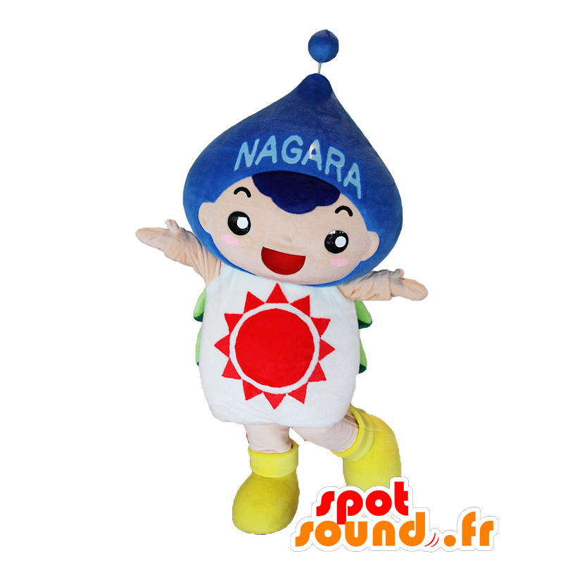 Nagaran maskot. Vattendroppmaskot med en sol - Spotsound maskot