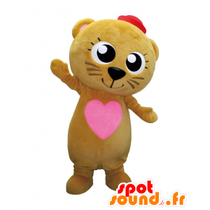 Lapland-kun mascot. Brown teddy mascot with a heart - MASFR28097 - Yuru-Chara Japanese mascots