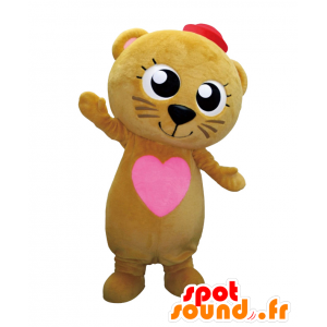 Lappland-kun-Maskottchen. Brown teddy Maskottchen mit Herz - MASFR28097 - Yuru-Chara japanischen Maskottchen