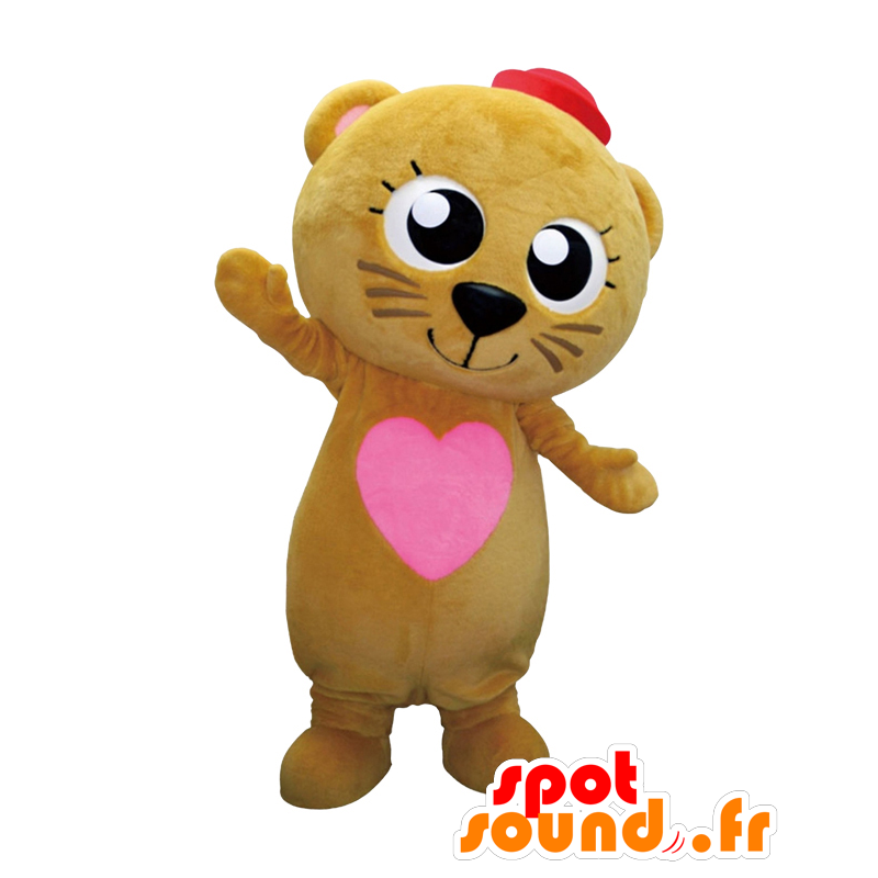 Lapland-kun mascot. Brown teddy mascot with a heart - MASFR28097 - Yuru-Chara Japanese mascots