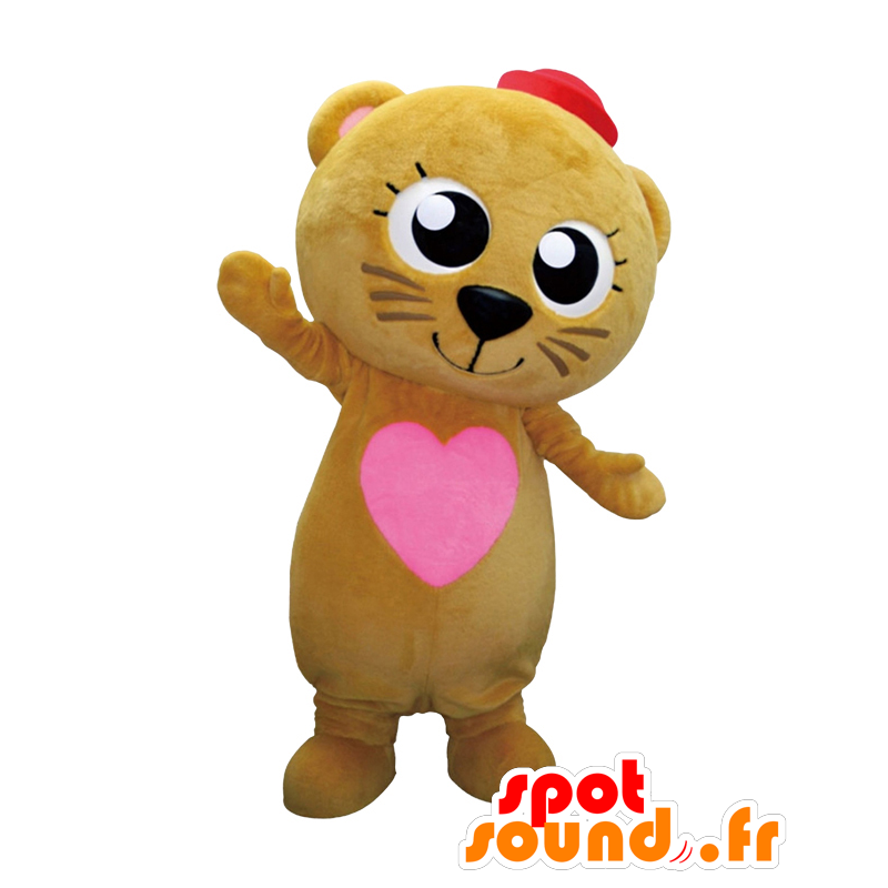 Lappland-kun-Maskottchen. Brown teddy Maskottchen mit Herz - MASFR28097 - Yuru-Chara japanischen Maskottchen