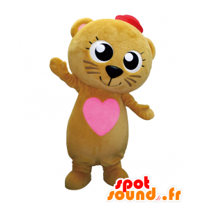 Mascotte de Lapland-kun. Mascotte de nounours marron avec un cœur - MASFR28097 - Mascottes Yuru-Chara Japonaises