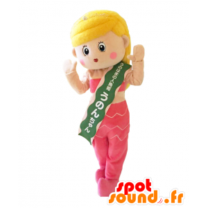 Unonchan Maskottchen. Blonde Meerjungfrau-Maskottchen in rosa gekleidet - MASFR28108 - Yuru-Chara japanischen Maskottchen