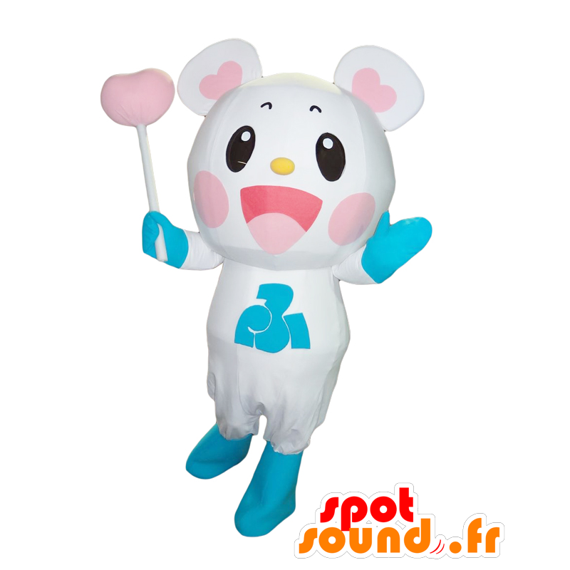 Mascot Fuku-Tsupi. peluche branco mascote com corações - MASFR28122 - Yuru-Chara Mascotes japoneses