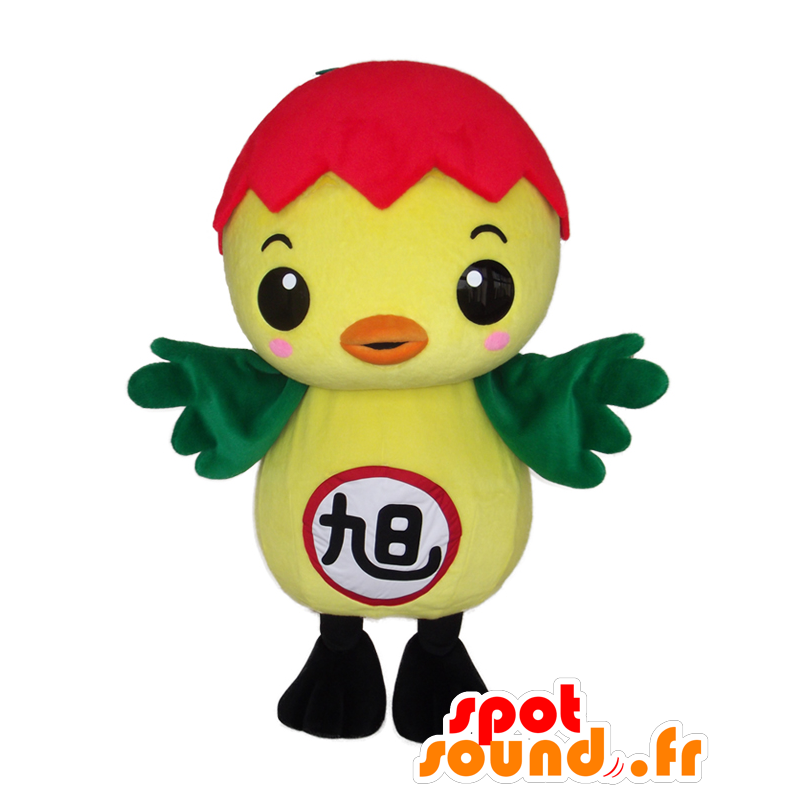ASAPI mascot. Yellow chick mascot, red and green - MASFR28125 - Yuru-Chara Japanese mascots
