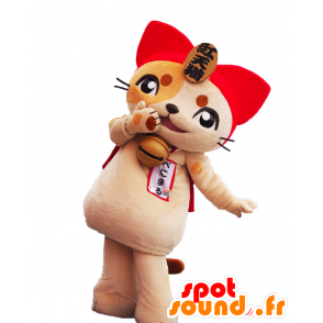 紅丸くんのマスコット。マスコットベージュと赤猫-MASFR28126-日本のゆるキャラマスコット