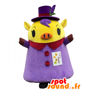 Rabeton mascot. Elegant yellow pig mascot - MASFR28127 - Yuru-Chara Japanese mascots