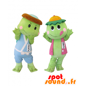 Maskoter Fuku-chan og Saki-chan. Maskoter av grønne skilpadder - MASFR28149 - Yuru-Chara japanske Mascots