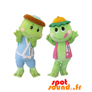 Fuku-chan mascot and Saki-chan. Mascots green turtle - MASFR28149 - Yuru-Chara Japanese mascots