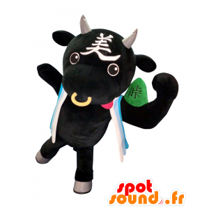 ギュタロウのマスコット。威圧的な黒牛のマスコット-MASFR28150-日本のゆるキャラのマスコット
