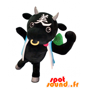 ギュタロウのマスコット。威圧的な黒牛のマスコット-MASFR28150-日本のゆるキャラのマスコット
