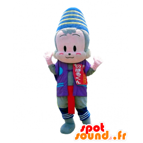 Mascotte de Noboru-kun. Mascotte de singe gris avec un bonnet - MASFR28151 - Mascottes Yuru-Chara Japonaises