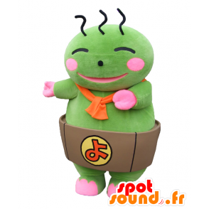 Mascotte de Yokapon. Mascotte de bonhomme vert dans une bassine - MASFR28157 - Mascottes Yuru-Chara Japonaises