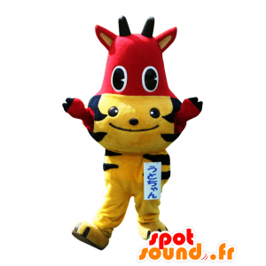 Mascotte de Utochan. Mascotte mi-tigre, mi-vache rouge - MASFR28163 - Mascottes Yuru-Chara Japonaises