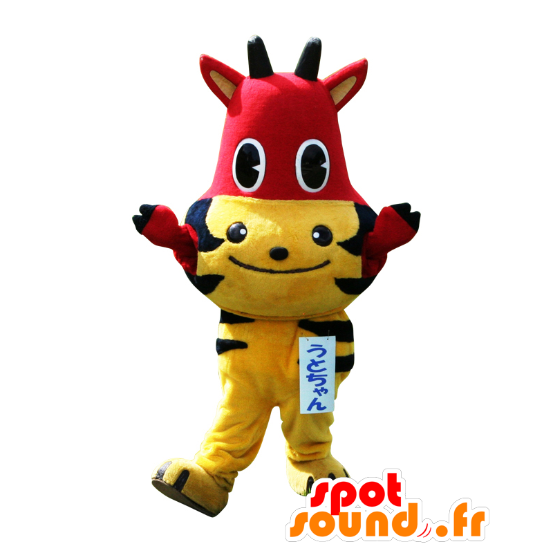 Mascot Utochan. Mascot halvt tiger, en halv rød ku - MASFR28163 - Yuru-Chara japanske Mascots