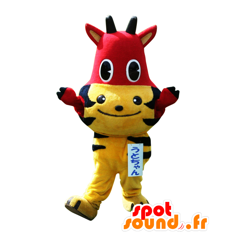 Mascotte Utochan. Mascotte metà tigre, mucca semi-rosso - MASFR28163 - Yuru-Chara mascotte giapponese