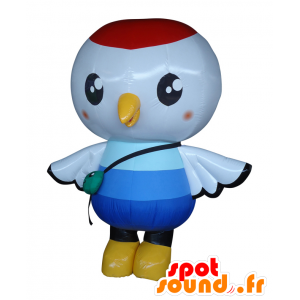 Mascot Tsurumaru. witte vogel mascotte, blauw en rood - MASFR28166 - Yuru-Chara Japanse Mascottes