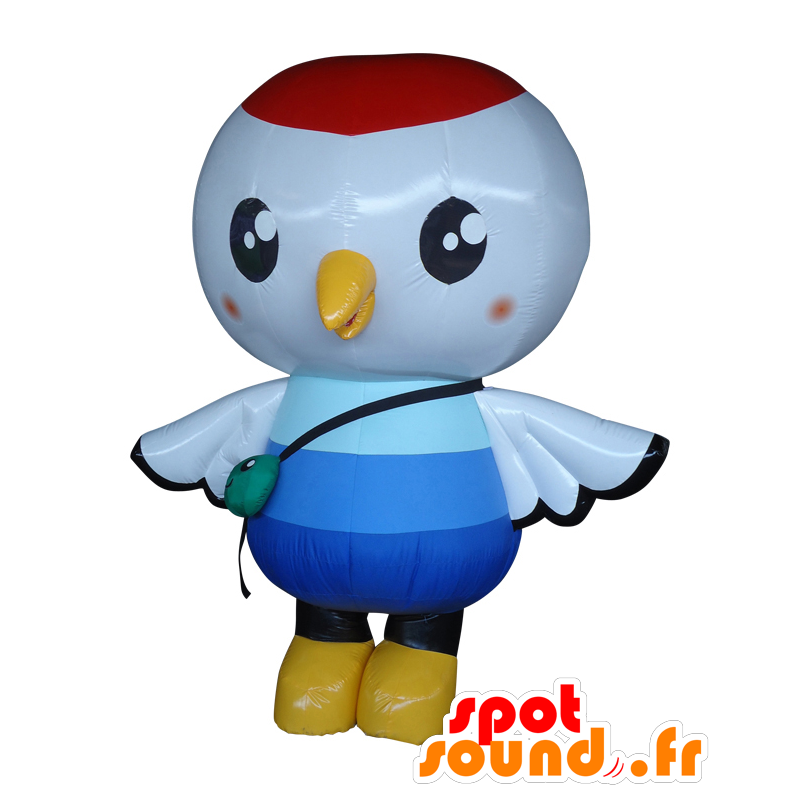 Tsurumaru maskot. Hvid, blå og rød fuglemaskot - Spotsound