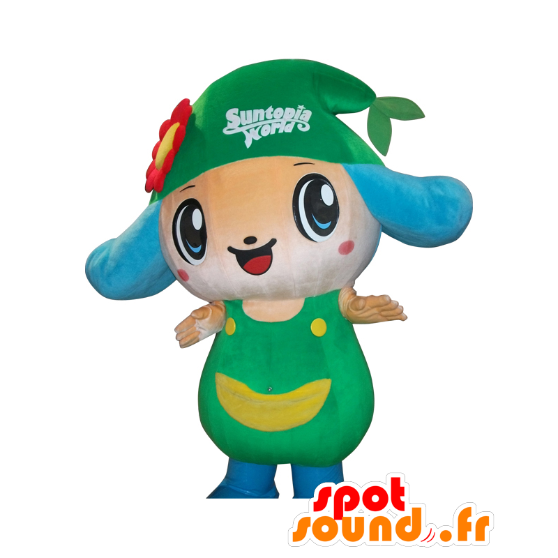 サントピアワールドのマスコット。青と緑のキャラクターマスコット-MASFR28167-日本のゆるキャラマスコット