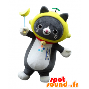 キレイモンのマスコット。レモンを頭に乗せた猫のマスコット-MASFR28172-日本のゆるキャラのマスコット
