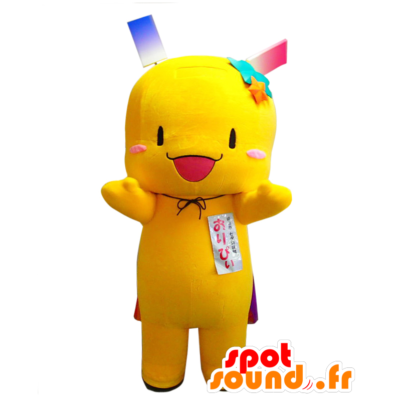 Mascotte de Oripy. Mascotte de bonhomme jaune très souriant - MASFR28176 - Mascottes Yuru-Chara Japonaises