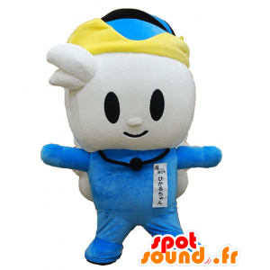 Hikaru-chan maskot. Bevingad blå och vit snögubbe maskot -