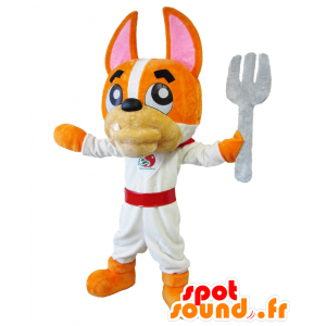 Maskot Gaburie. Orange Dog Mascot, růžové a bílé - MASFR28182 - Yuru-Chara japonské Maskoti