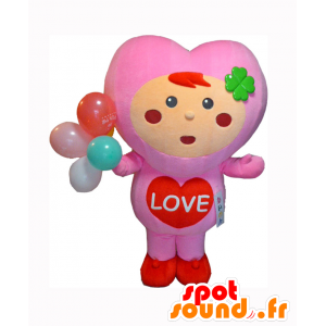 Mascot Ainon. Caráter da mascote em forma de coração rosa - MASFR28194 - Yuru-Chara Mascotes japoneses