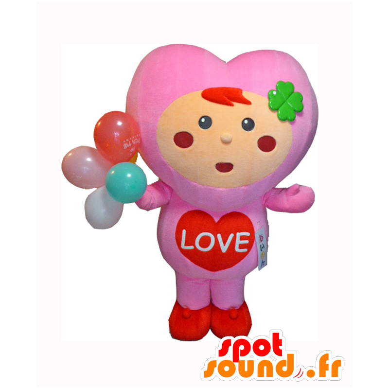Mascot Ainon. Mascot merkki muotoinen vaaleanpunainen sydän - MASFR28194 - Mascottes Yuru-Chara Japonaises
