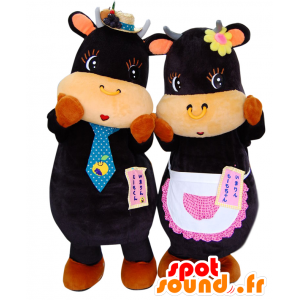 Mascottes de Imarin-momo chan et Imarin-momo kun. 2 vaches noires - MASFR28195 - Mascottes Yuru-Chara Japonaises