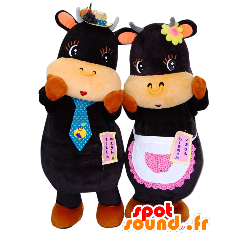 Mascotas Imarin momo-chan y Imarin momo-kun. 2 vacas negras - MASFR28195 - Yuru-Chara mascotas japonesas